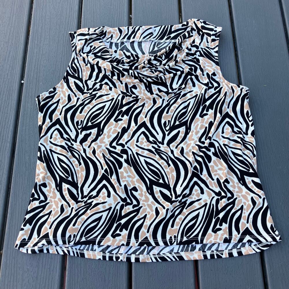 Mixed animal print cowl neck tank top, zebra giraffe, Y2K boho chic eclectic